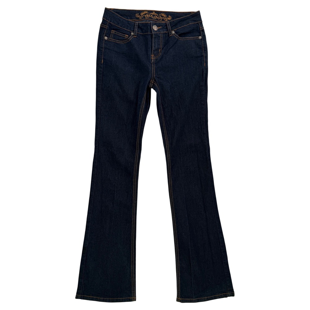 Wax Jean Dark Wash Flare Denim Jeans Blue Contrast Stitch Y2K Style Women Size 3